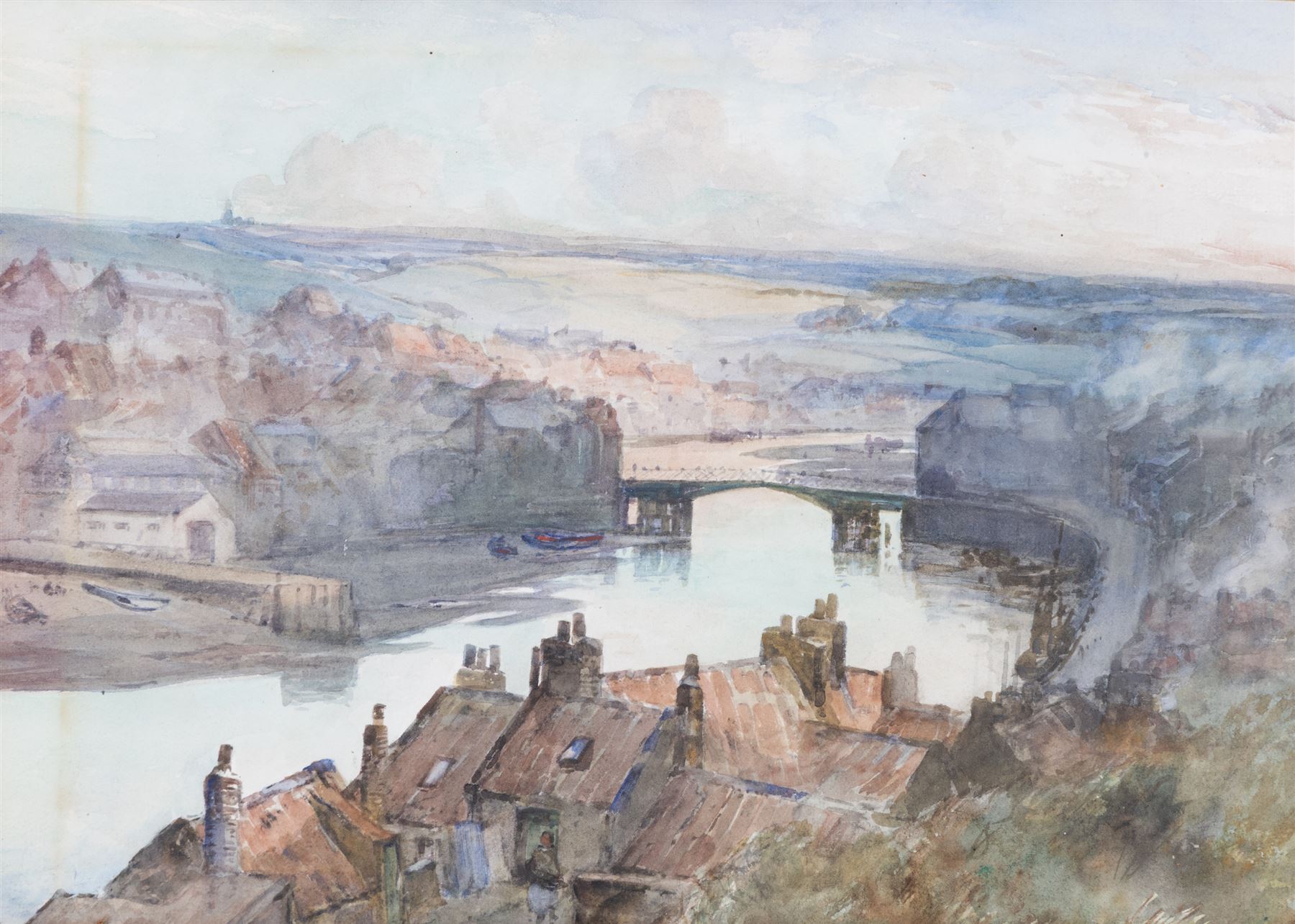 Thomas Swift Hutton (British 1860-1935): 'Whitby Town from Spion Kop' and Castle View, two watercolours one signed, the other titled and attributed verso 26cm x 36cm (2)