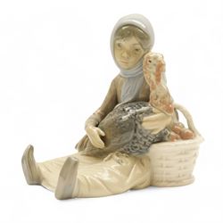 Two Lladro figures, comprising My Hungry Brood no. 5074 and Girl with Turkey no 5066