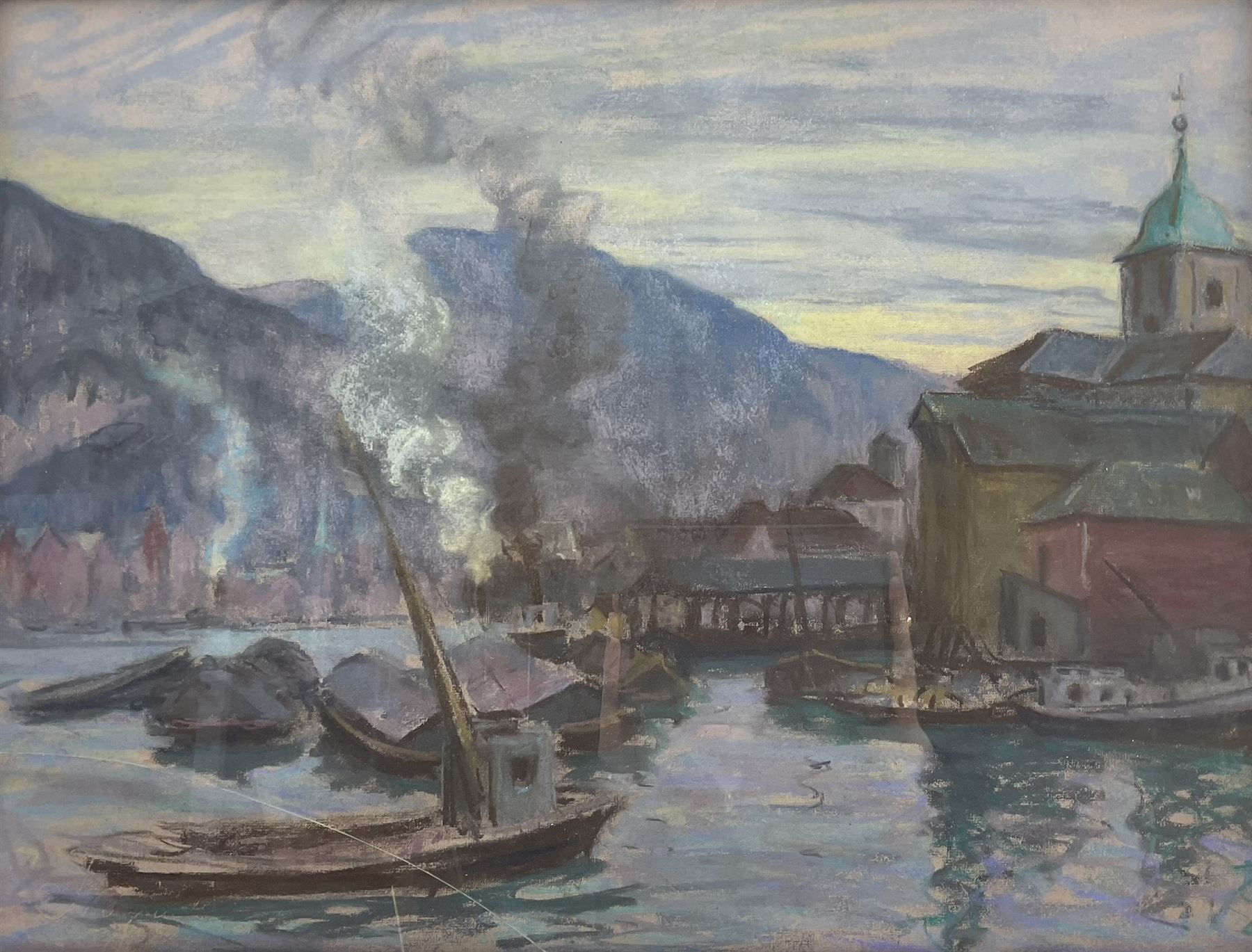 William Samuel Horton (American 1865-1936): Mountain Harbour, pastel unsigned 47cm x 60cm 
Provenance: private collection, purchased Chiswick Auctions 29th June 2022 Lot 54; from the estate of the artist.