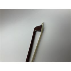 German Saxony violin c1900 with 35.5cm two-piece medium grain maple back and ribs and medium grain spruce top; bears label 'Jacobus Stainer in Absam prope Oenipontum 17xx Made in Germany', 59.5cm overall; with modern bow (2)