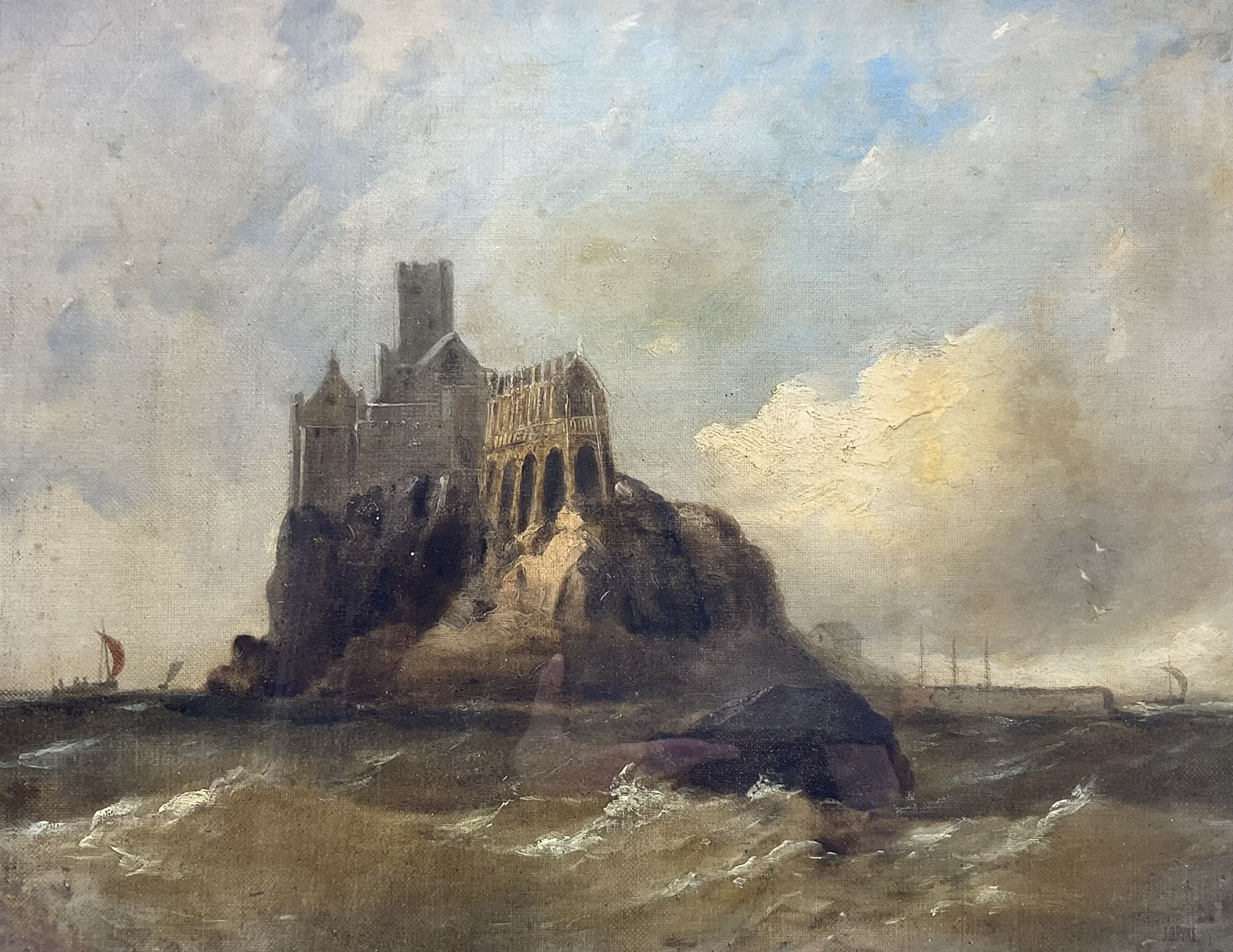 James Baker Pyne (British 1800-1870): 'St. Michael's Mount Cornwall', oil on canvas laid on board signed 37cm x 47cm