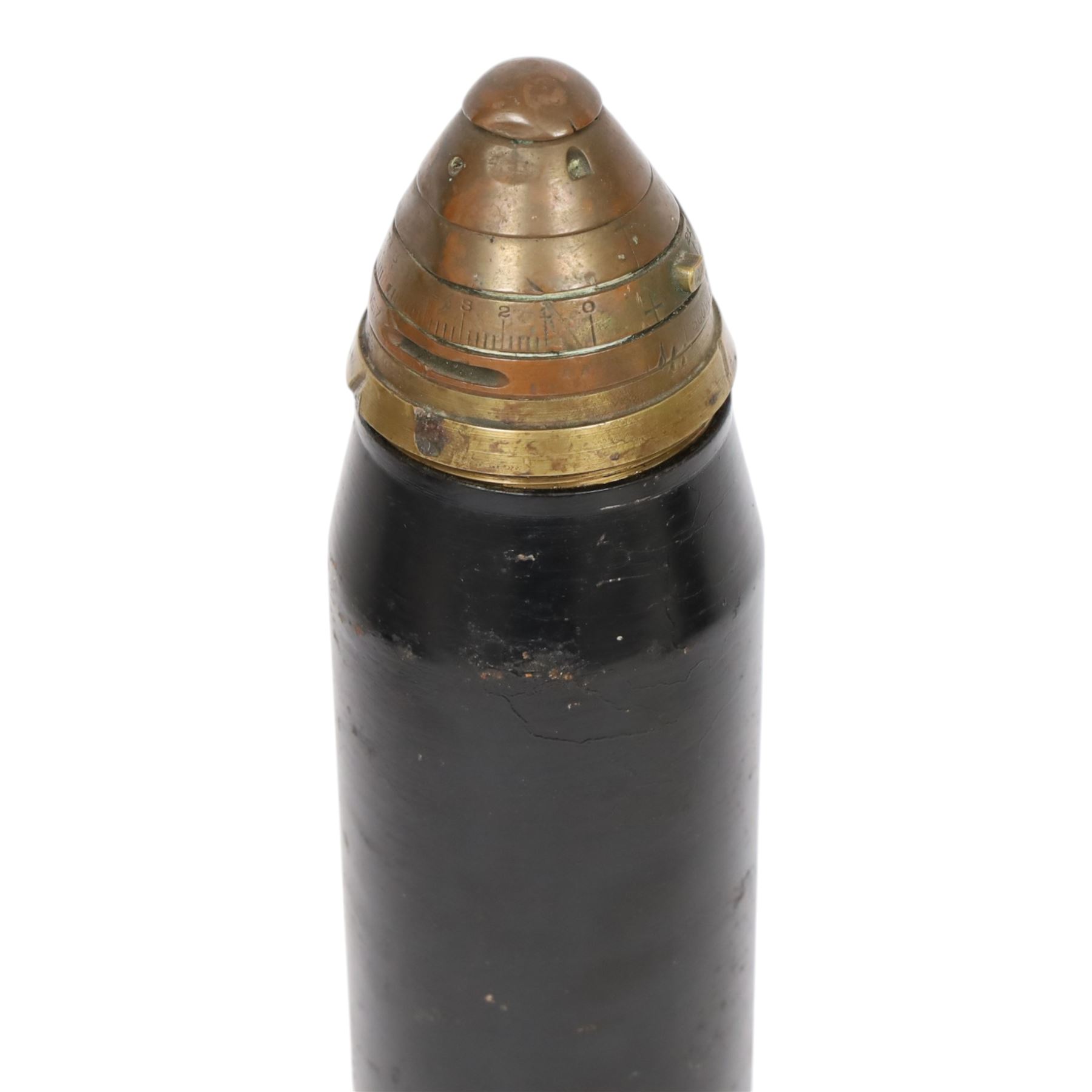 WWI inert artillery shell with fuse cone, H32cm