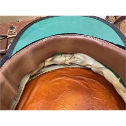 British Army General Staff officer's peaked cap by Herbert Johnson London in Moss Bros. delivery box; two officer's Sam Browne leather belts; leather pistol holster and sword hanger; pair of leather gloves and pair of spurs