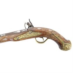 Flint lock pistol inlaid with mother of pearl and silver inlay 