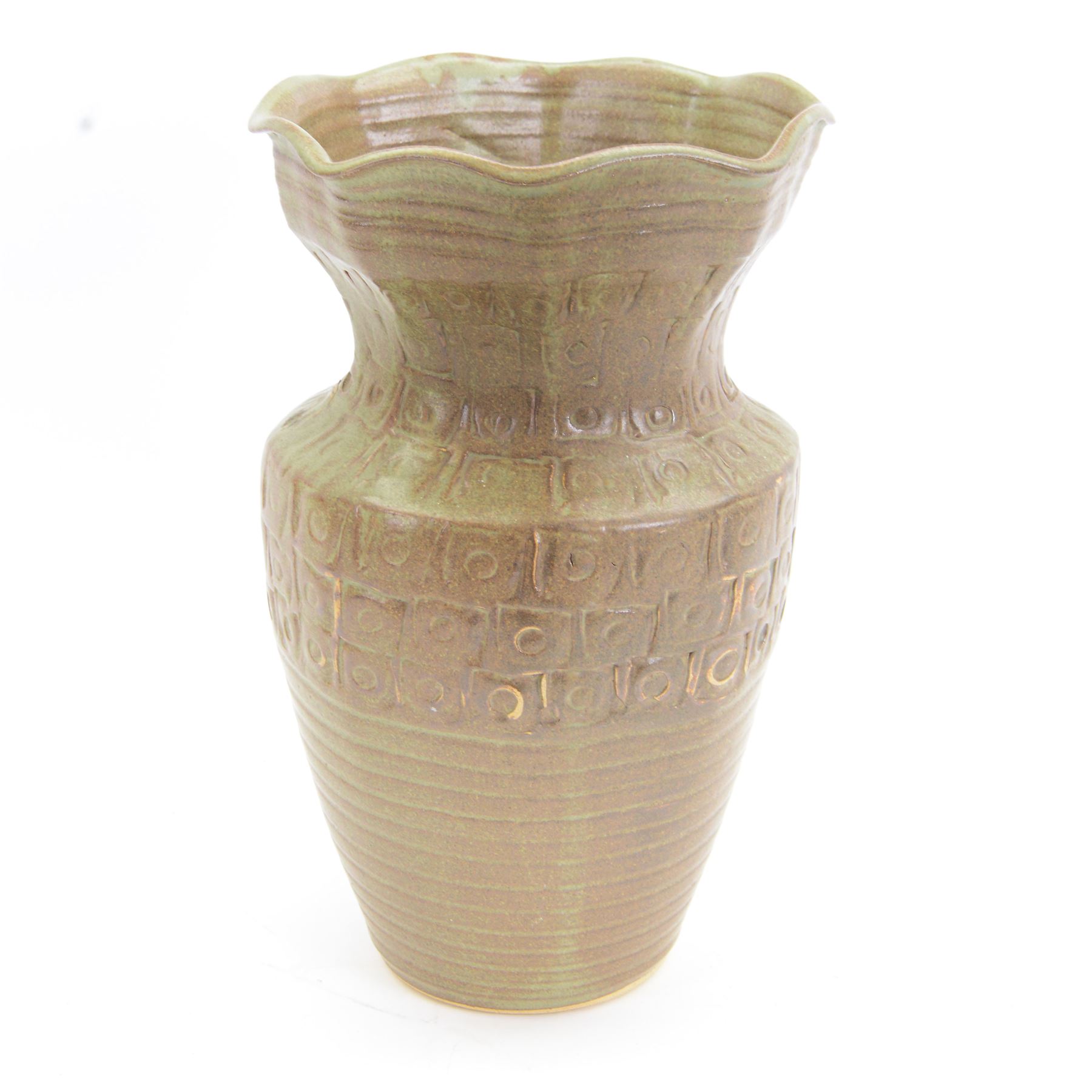 John Egerton vase, with fluted rim, decorated with a geometric pattern to the neck, H41cm