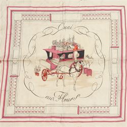 Hermes 'Quai aux Fleurs' silk scarf, in pink and cream colourway, designed by Hugo Grygker, 86cm x 89cm