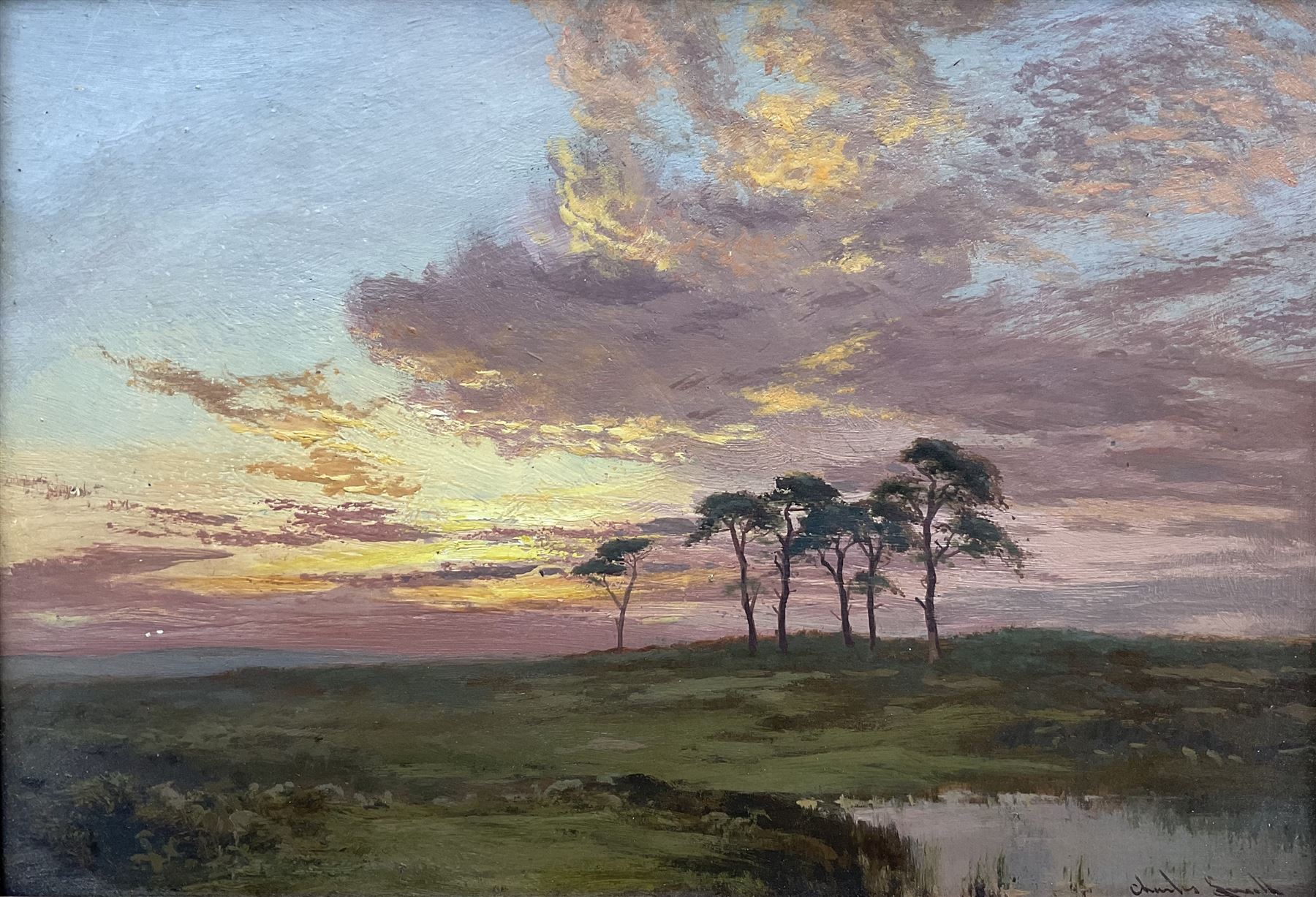 Charles Smith (British 19th Century): Sunset Over a Flatland Landscape, oil on board signed 20.5cm x 30cm 