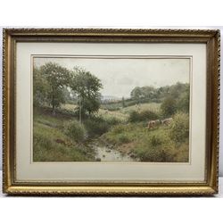 Charles Gregory (British 1849-1920): Hay Making by a Stream, watercolour signed 35cm x 53cm