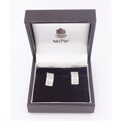  Mappin & Webb pair 18ct white gold baguette and grain set diamond ear-rings, hallmarked (to match previous lot)  