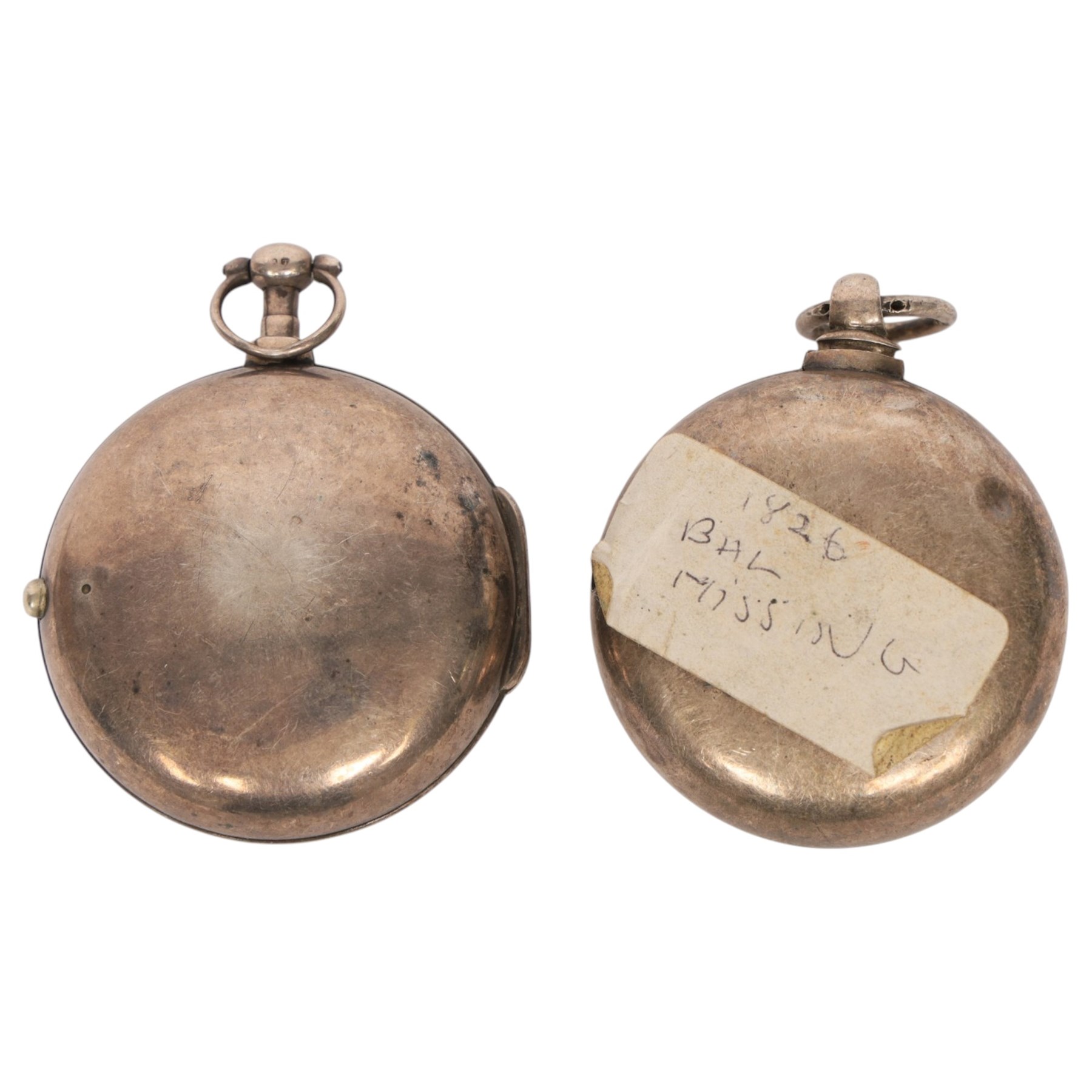 Two silver pair cased fusee lever pocket watches, one by Thomas Nurse, Lynn, case dated London 1814, the other dated London 1826