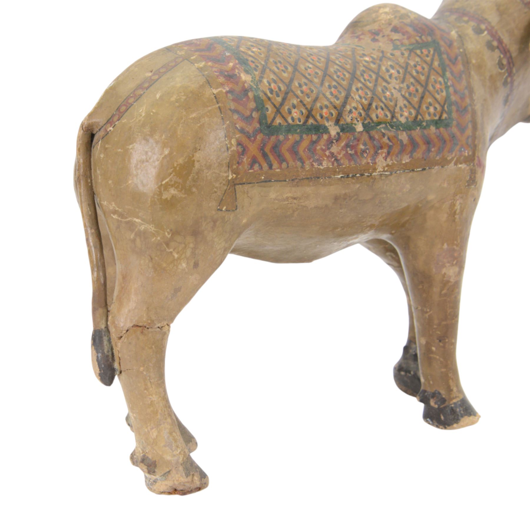 Pair of 19th century Indian hand painted Nandi bulls, H35cm