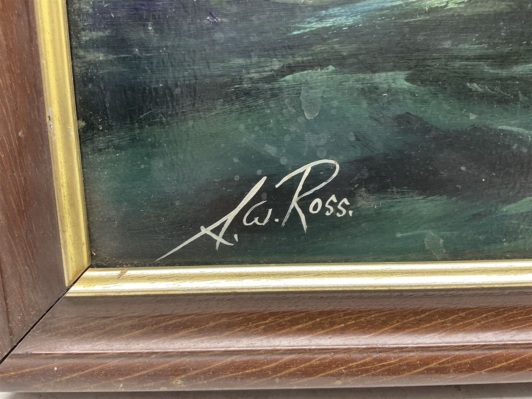 AW Ross (20th century): A Sea Battle, oil on board signed 59cm x 90cm