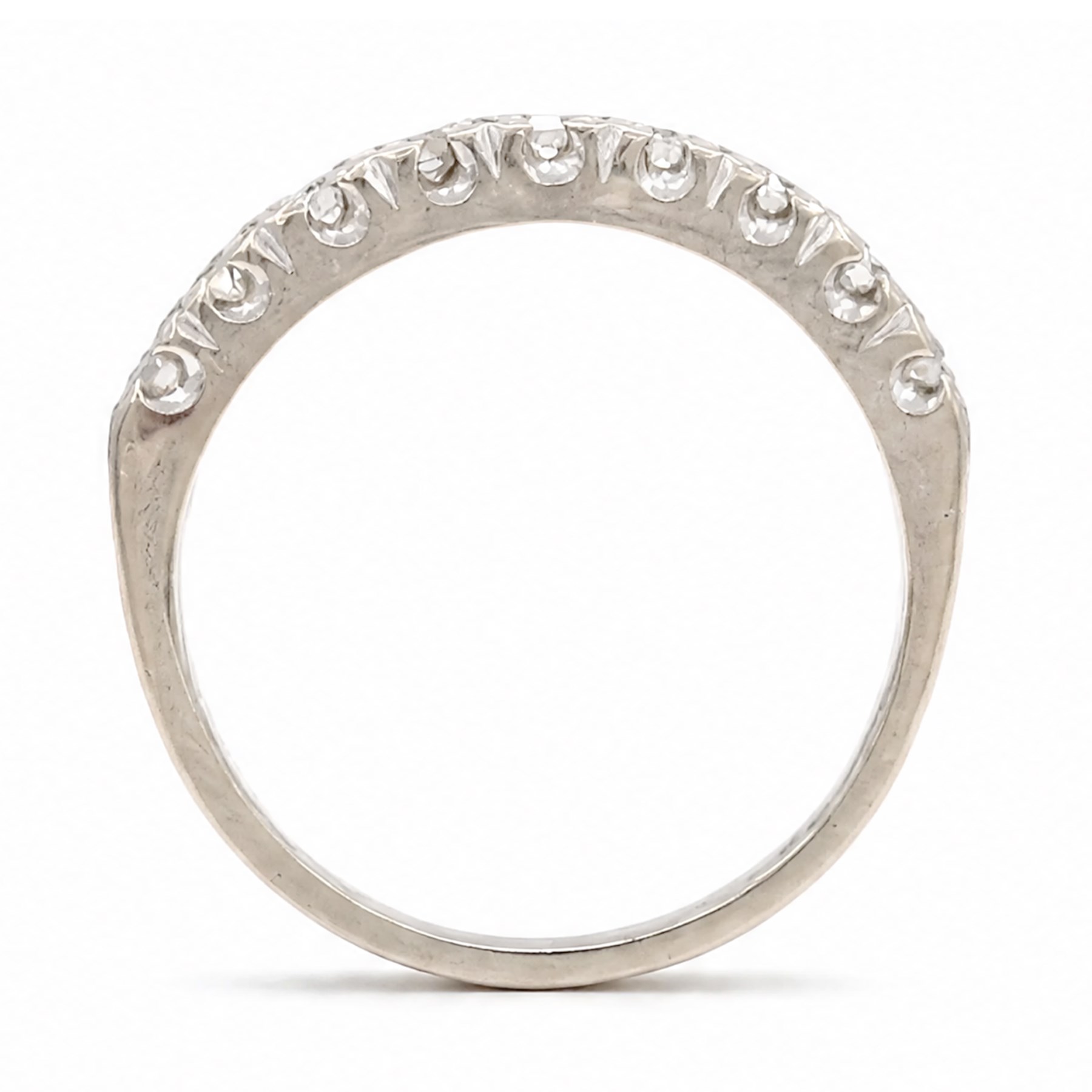 18ct white gold diamond half eternity ring, set with nine round cut diamonds, Birmingham 1965, total diamond weight approx 0.35 carat