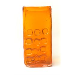 A large Whitefriars tangerine glass Nuts and Bolts vase, with textured finish twelve non-uniform squares to one side, H27cm 