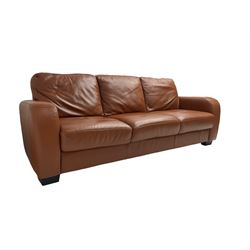 Three seat sofa, upholstered in brown leather