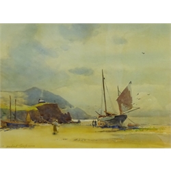  Hubert Coop (British 1872-1953): Sorting the Catch on the Beach, watercolour signed 27cm x 37cm  