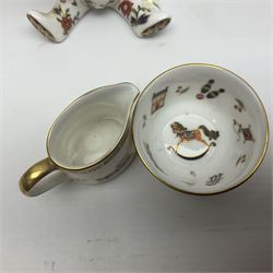 Royal Crown Derby Treasures of Childhood cabaret set, comprising tray, milk jug, sucrier, teacup and saucer, together with two Royal Crown Derby Treasures of Childhood paperweights Fleur and Ragdoll Sailor and Teddy bear paperweight, all paperweights are without stoppers