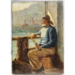 Attrib. Harold Knight (Staithes Group 1874-1961): A Newlyn Fisherman, oil on canvas indistinctly signed and inscribed 'sketch' 28.5cm x 20.5cm (unframed)