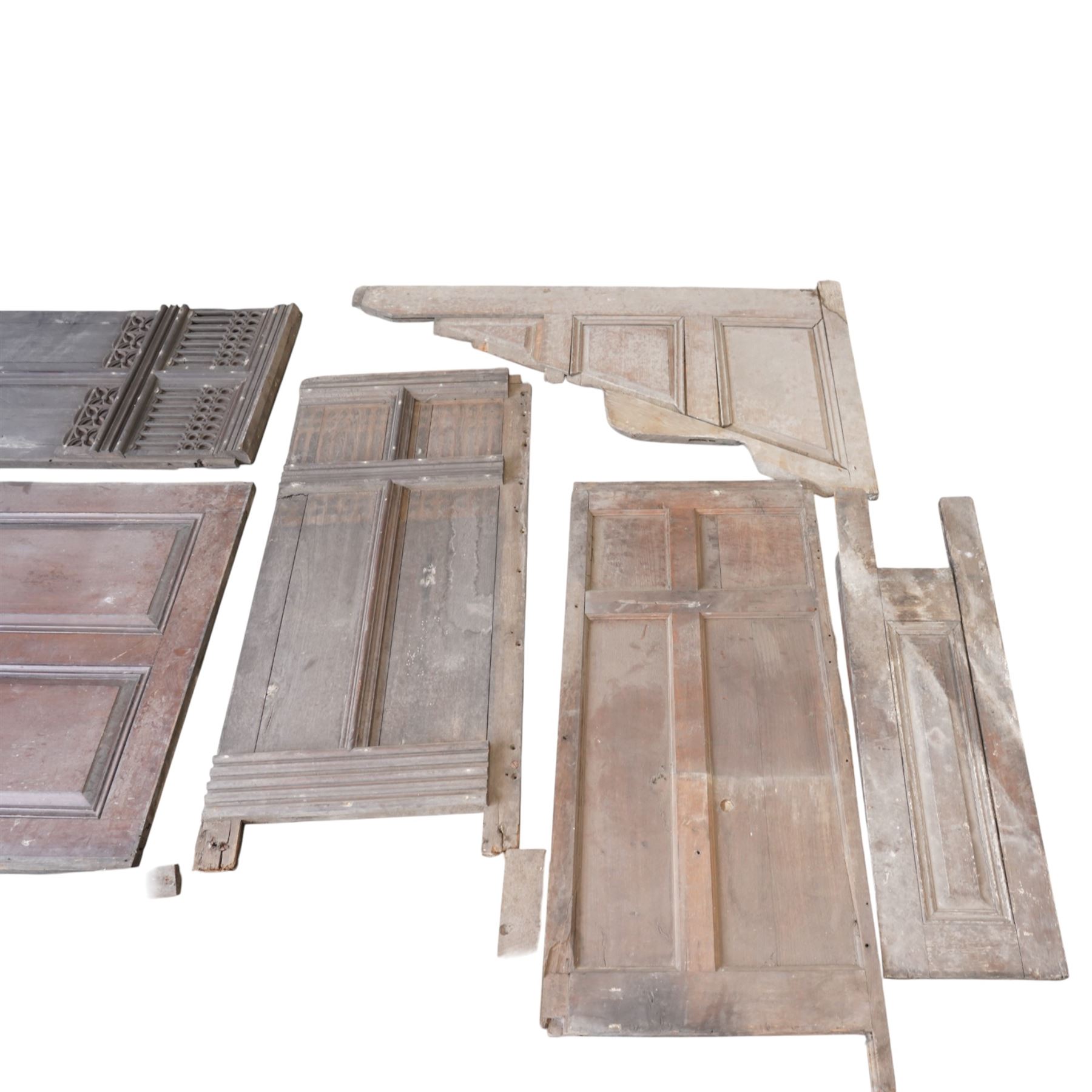 Architectural Salvage - Quantity of 19th century oak and pine church panelling including large bowed panel, others with carved decoration etc
Note: Removed in the 19th century from the church in the grounds of a private Yorkshire estate 
Provenance: property of a Nobleman