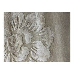 Laura Ashley - India made Claverton ground rug, monochromic taupe ground with relief floral motifs in a soft cream shade