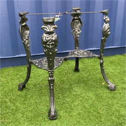 Black painted cast metal table base, splayed mask cast supports - THIS LOT IS TO BE COLLECTED BY APPOINTMENT FROM DUGGLEBY STORAGE, GREAT HILL, EASTFIELD, SCARBOROUGH, YO11 3TX