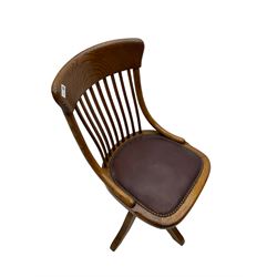 Early 20th century office oak adjustable swivel chair with studded leather seat