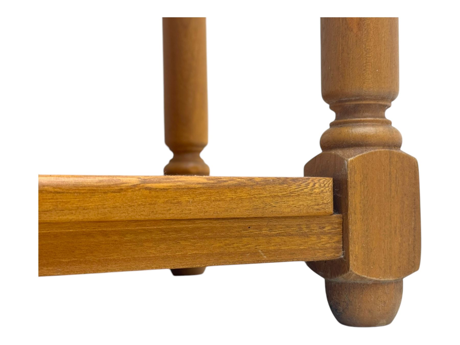 Lucian Ercolani for Ercol - mid 20th century light elm console table, rectangular top with raised gallery back over full-width frieze drawers, raised on tapered supports united by undertier 