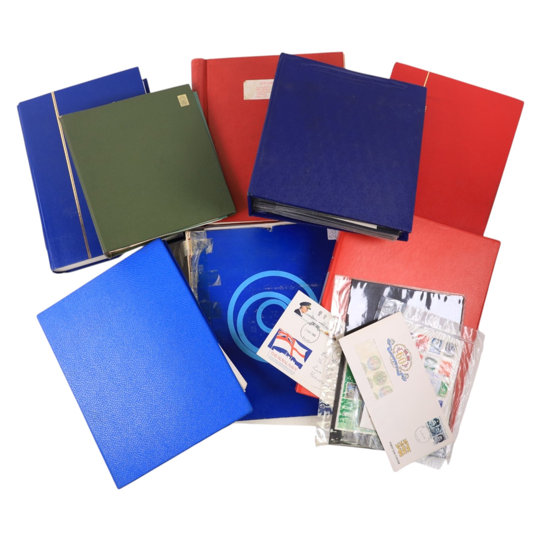 Great British and World stamps, including Isle of Man covers, other first day covers, State of Qatar stamps, etc, in two boxes
