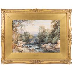 James Duffield Harding (British 1798-1863): 'Bridge on the Greta', watercolour unsigned, titled and attributed verso with provenance relating to Robert Leman of Norwich 34cm x 50cm 