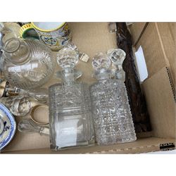 Late Georgian moulded glass decanter, together with tow other decanters, decanter stoppers, ceramics etc 