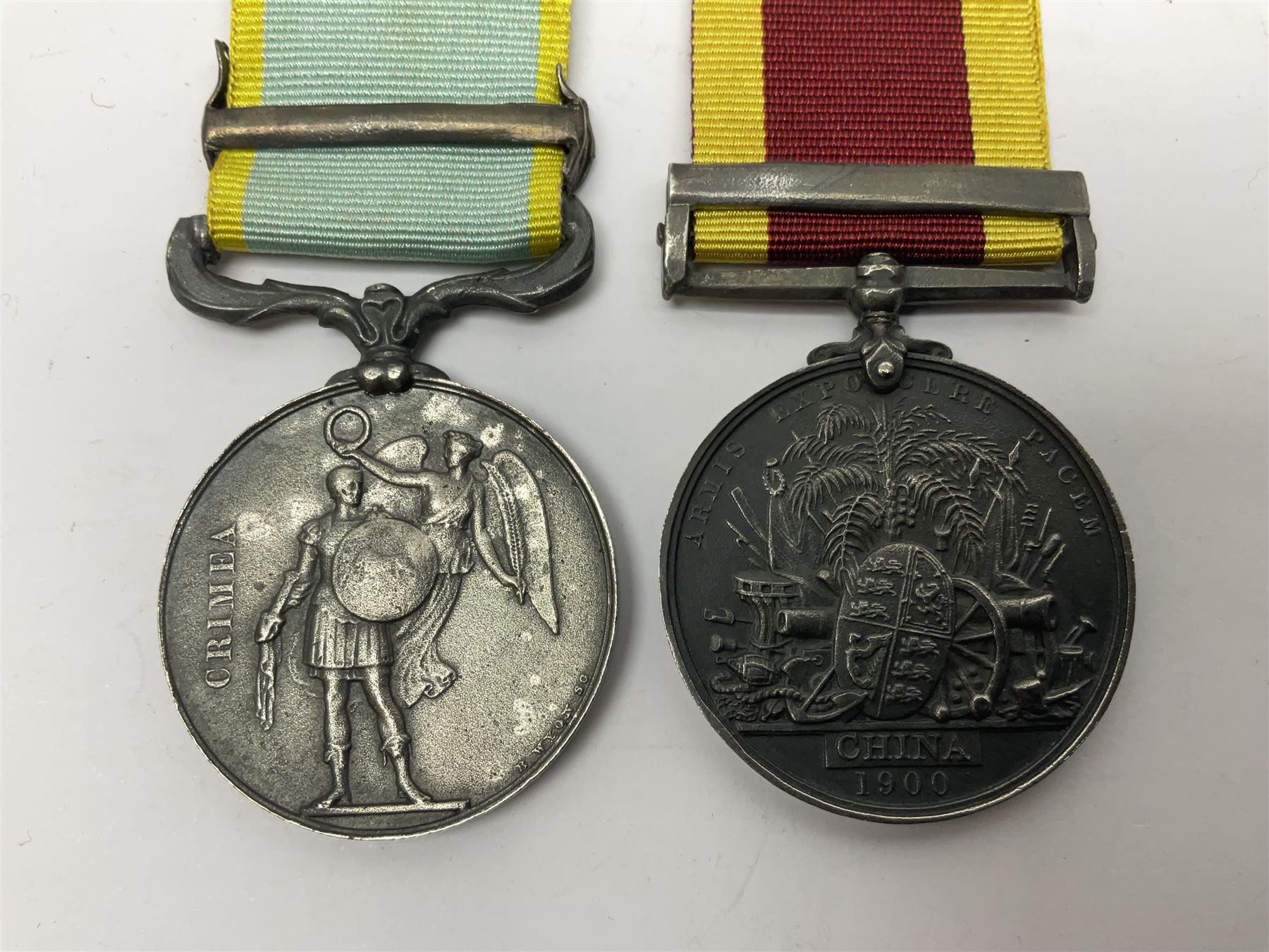 Seven copies of early medals - Waterloo, Crimea, Mediterranean, China 1900, Victoria Cross, Natal Rebellion and Tibet 1903-4; all with ribbons (7)
