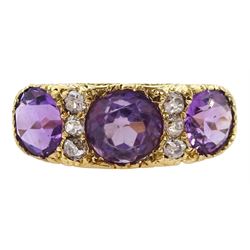 Dutch gold three stone round cut amethys