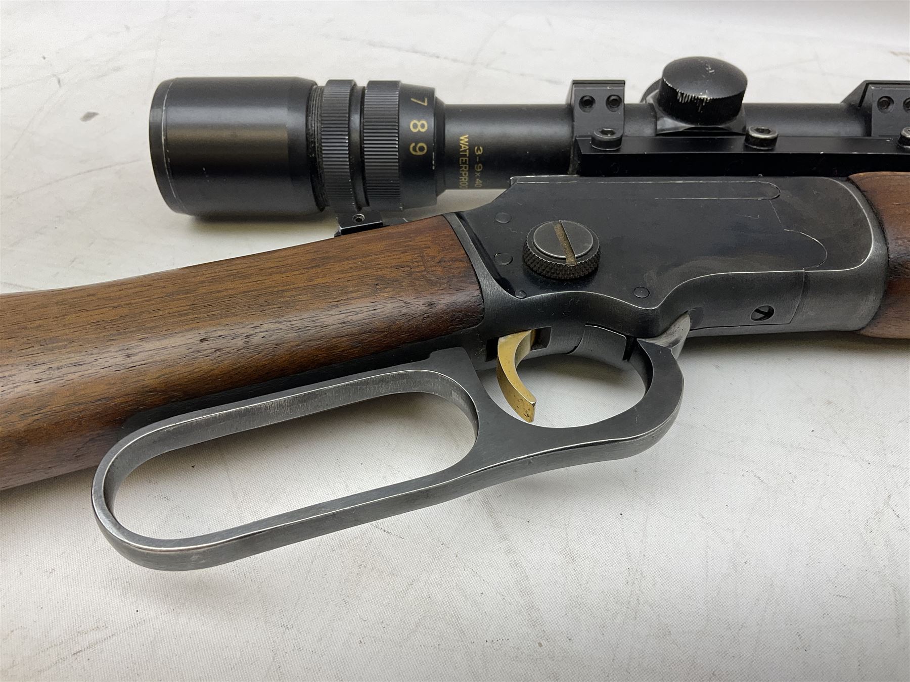 Marlin Model 39A Mountie .22 rim-fire rifle with 51.5cm barrel and under lever action with Bisley 3-9 x 40 variable scope L93cm overall SECTION 1 FIRE-ARMS CERTIFICATE REQUIRED