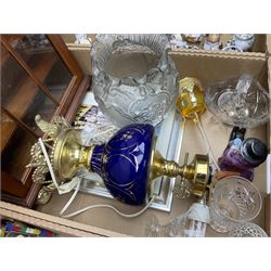 Twenty seven Porcelain Art miniature teapots, with wooden display together with a collection of other ceramics and glassware etc, including Goebel Hummel collectors plates, in three boxes,