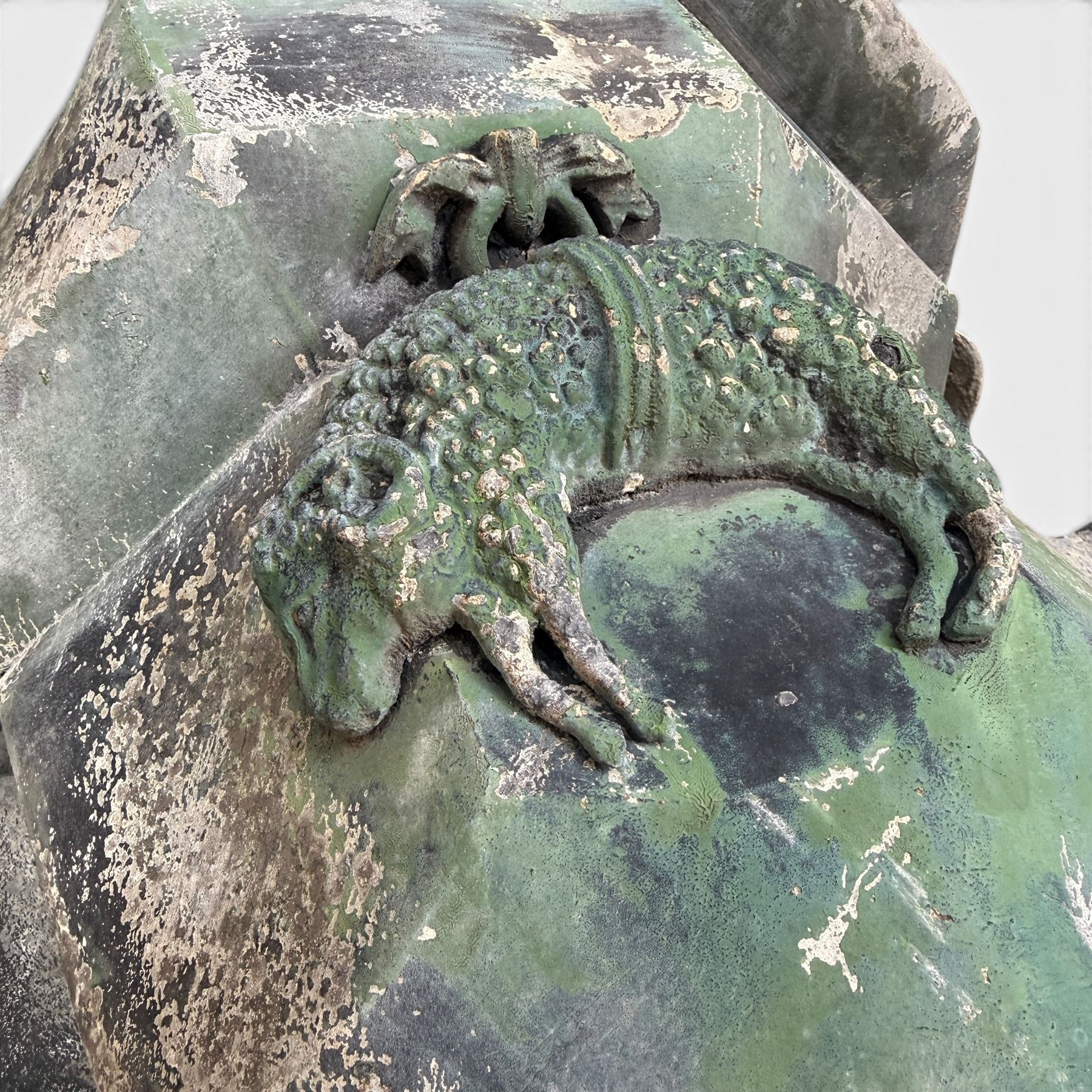 19th century lead drainpipe hopper with Golden Fleece Sheep motif