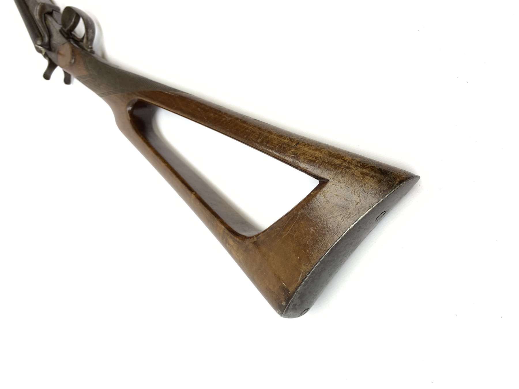 Belgian .410 side-by-side double barrel hammer shot gun with side lever operated folding 70cm barrels and walnut skeleton stock, No.498, L109cm overall SHOTGUN CERTIFICATE REQUIRED