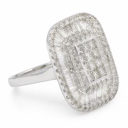 White gold diamond cluster ring, pave set with princess cut, baguette cut and round brilliant cut diamonds, hallmarked 9ct, total diamond weight 3.40 carat