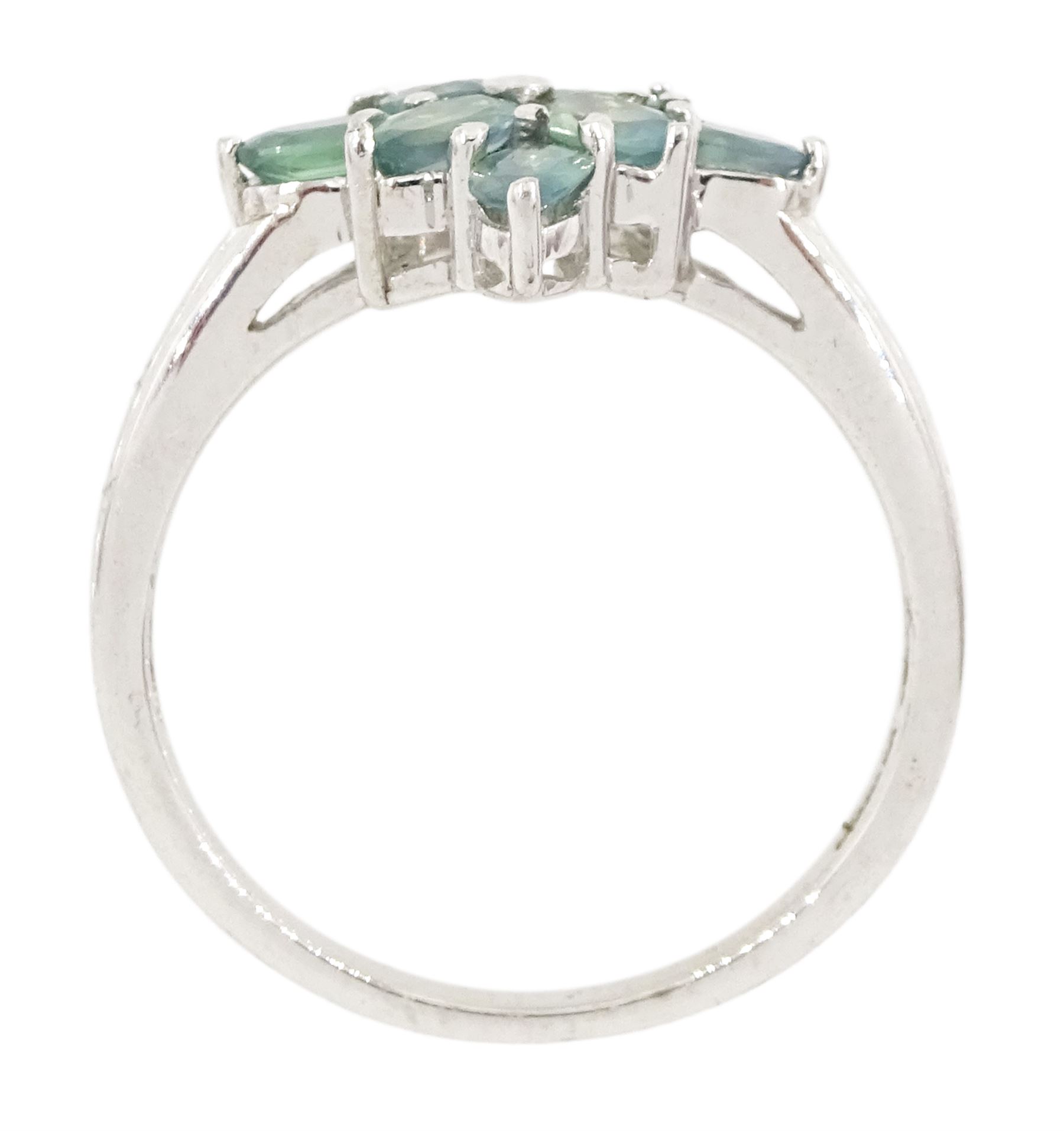 9ct white gold oval cut alexandrite cluster ring, hallmarked