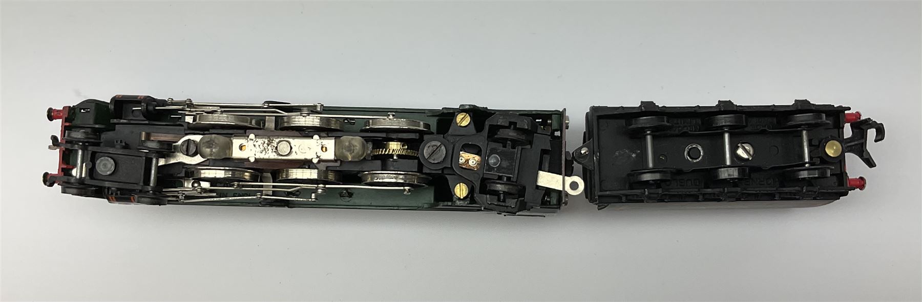 Hornby Dublo - three-rail Rebuilt West Country Class 4-6-2 locomotive 'Dorchester' No.34042 with tender, instructions and amendment sheet, guarantee and oil tube in blue striped box