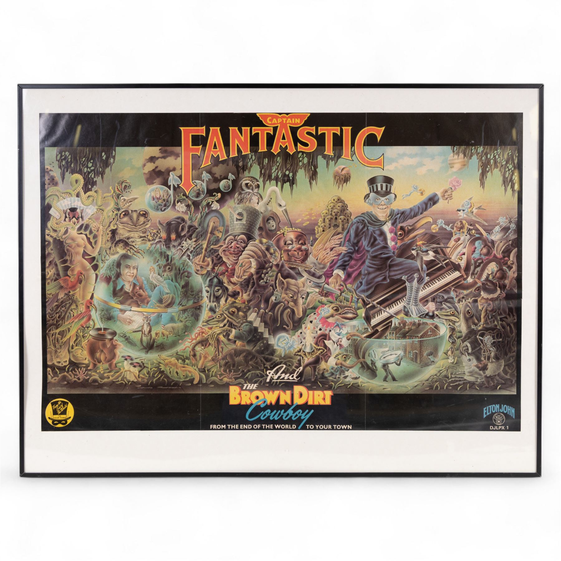 Elton John Captain Fantastic and the Brown Dirt Cowboy poster, circa 1975, in black frame, frame H60cm, W80cm