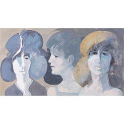 Robert H Lee (Northern British 1915-2007): 'Three Faces', oil on board unsigned 15cm x 28c...