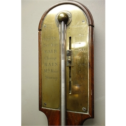  Georgian mahogany stick barometer, brass register inscribed Jno. Bancroft, Scarborough, H94cm  