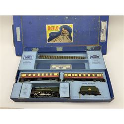 Hornby Dublo - three-rail EDP12 passenger train set with Duchess Class 4-6-2 locomotive 'Duchess of Montrose' No.46232 and tender, two coaches and one length of track, boxed; and three-rail EDP10 passenger set long box with Class N2 0-6-2 tank locomotive No.69567 and track only (2)