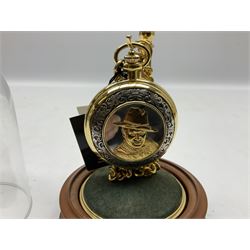 Franklin Mint John Wayne commemorative pocket watch with chain under glass dome, with certificate