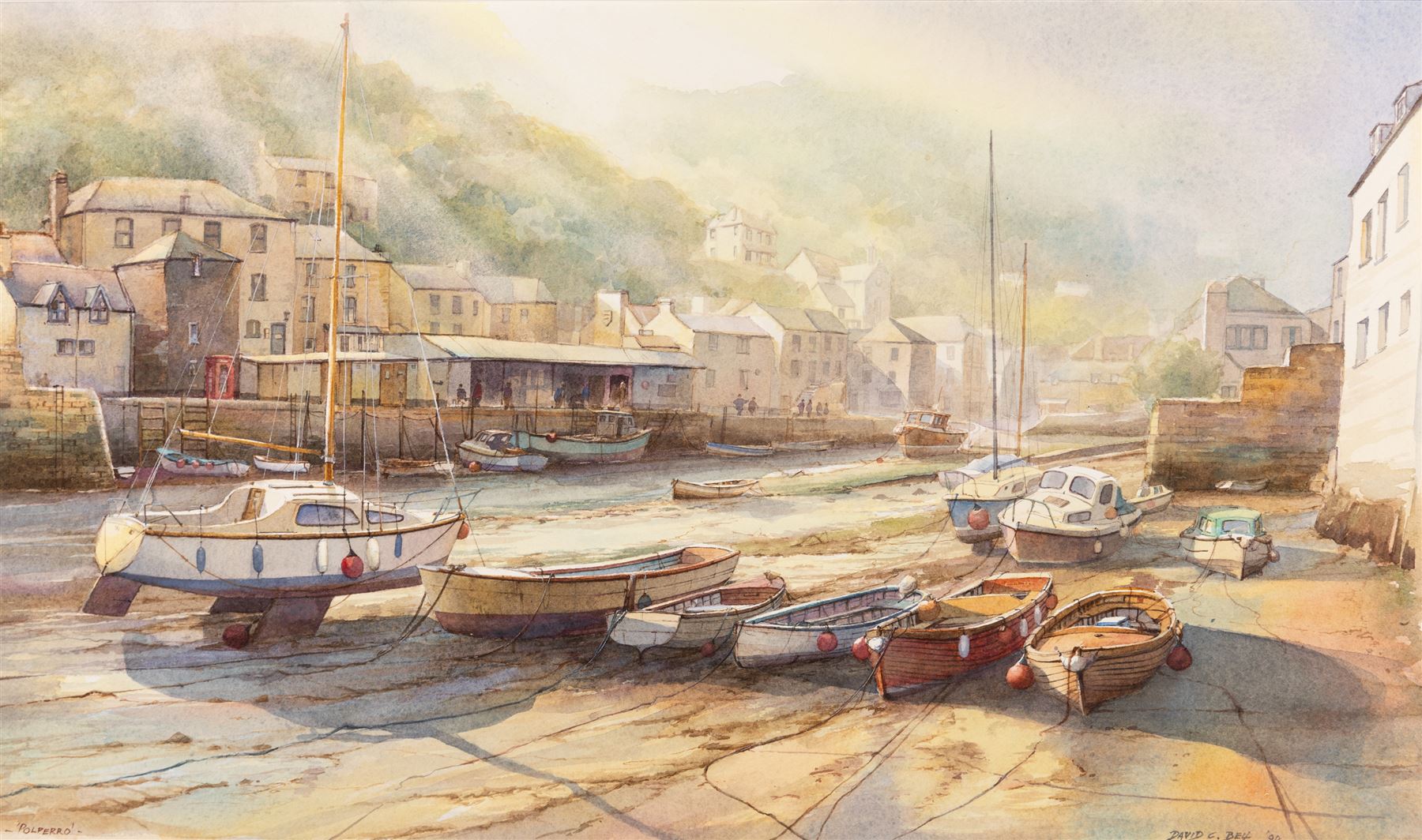 David C Bell (British 1950-): ‘Low Tide – Polperro', watercolour signed and dated 1994, titled verso 33cm x 56.5cm
