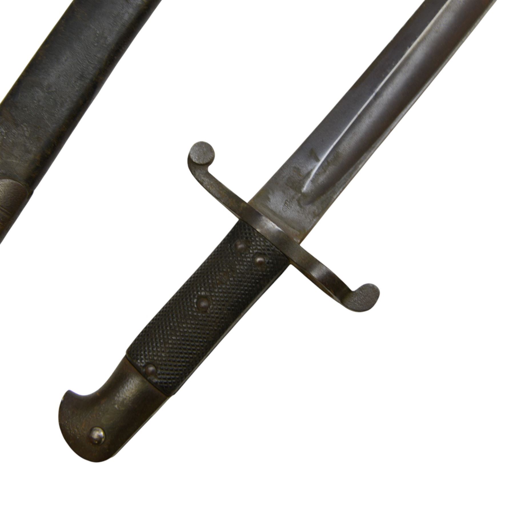 WWII Martini Henry bayonet, with 57cm blade, in steel mounted leather scabbard, together with another WWII bayonet