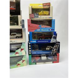 Eighteen Corgi die-cast models of TV & film interest including Dad's Army (2), Last of the Summer Wine (2), Heartbeat (2), Blues Brothers, Bullitt, Marilyn Monroe, Return of the Saint, Thunderbirds FAB1, The Avengers etc; all mint and boxed (18)