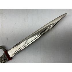 Nickel paperknife in the form of a German Model 1884/95 knife bayonet in scabbard L23.5cm overall