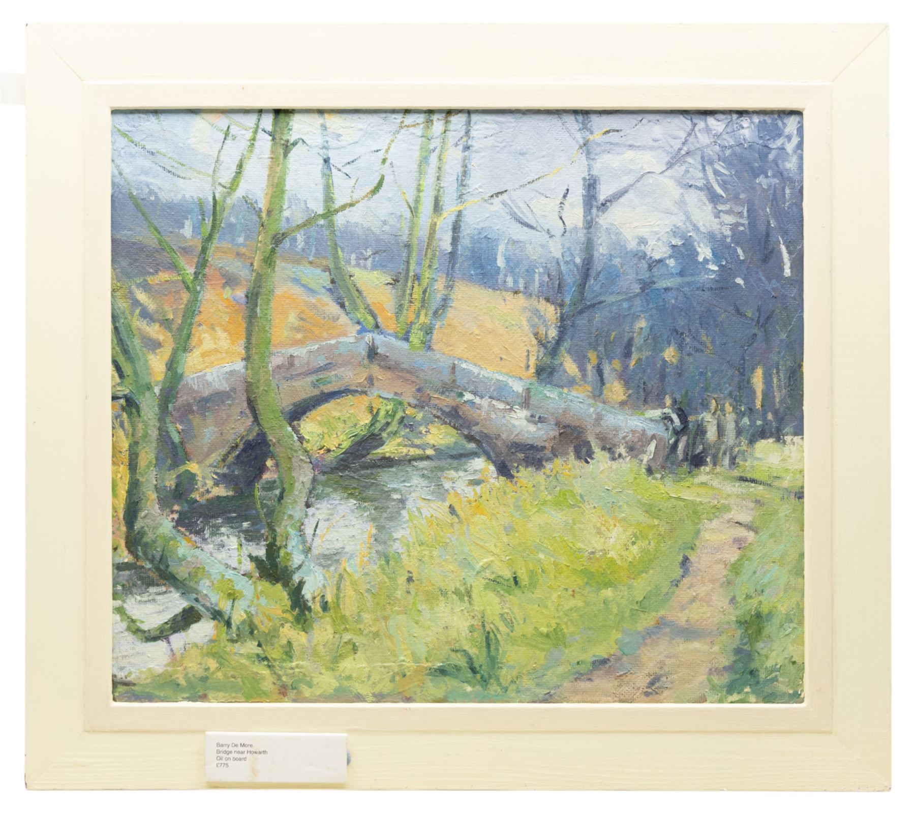 Barry De More (Yorkshire 1948-2023): 'Bridge Near Howarth', oil on canvas board signed, inscribed verso 45cm x 53cm
Provenance: consigned by the artist's widow
