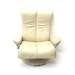 Stressless recliner armchair, chrome frame, upholstered in beige leather, W94cm